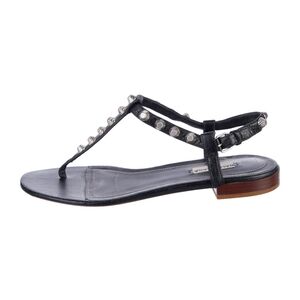 Balenciaga Leather Studded Accents T-Strap Sandals